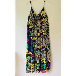 Tank Floral Maxi Pullover Dress V Neck Stretch Loose Fit Fully Lined Sz M L